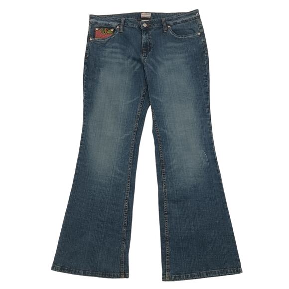 No Boundaries Jeans Jrs 36" W Blue EMBROIDERED Floral Flare Bohemian Cottagecore - Picture 3 of 16